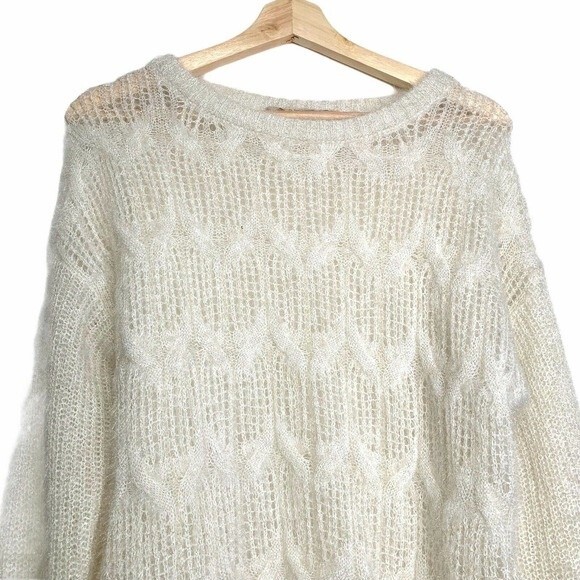 Soft Surroundings Cable Knit Shimmering White Sweater Open Knit Size Small - Picture 3 of 10